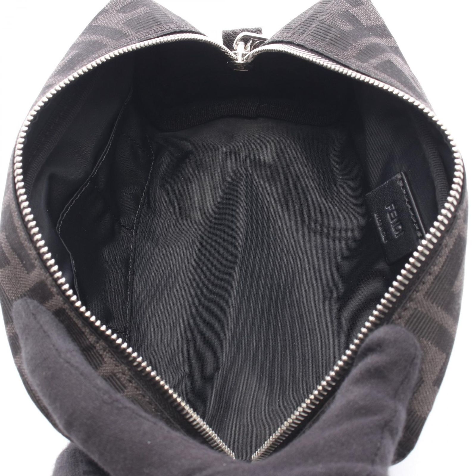 フェンディ FENDI ポーチ FFジャカード スモール 7N0151 ブラック キャンバス レザー スモール ポーチ メンズ Used A