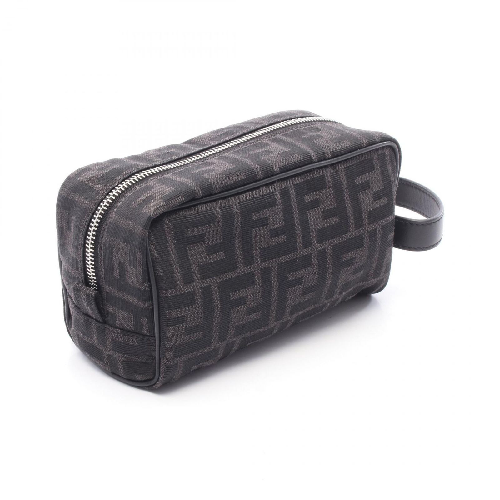 フェンディ FENDI ポーチ FFジャカード スモール 7N0151 ブラック キャンバス レザー スモール ポーチ メンズ Used A