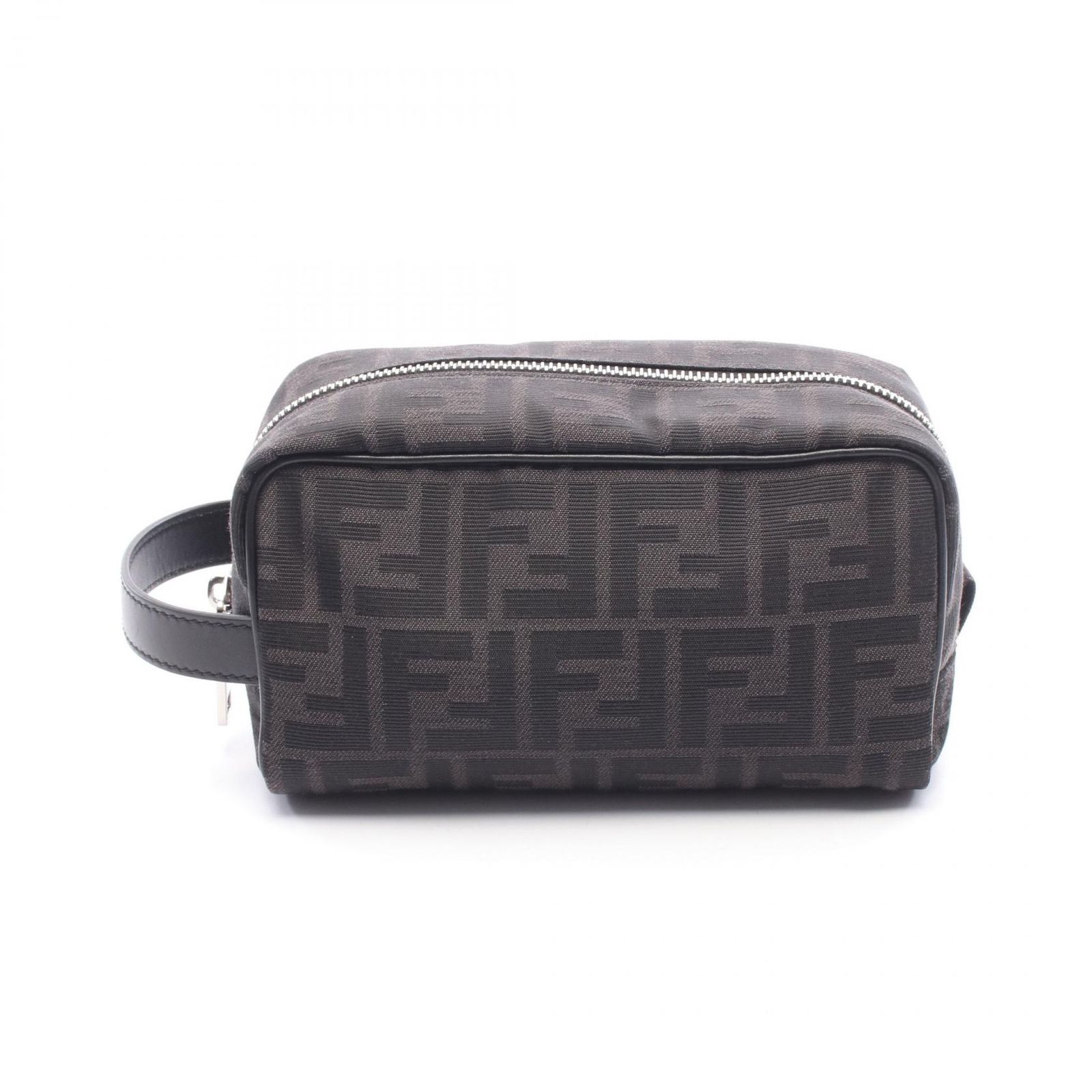 フェンディ FENDI ポーチ FFジャカード スモール 7N0151 ブラック キャンバス レザー スモール ポーチ メンズ Used A