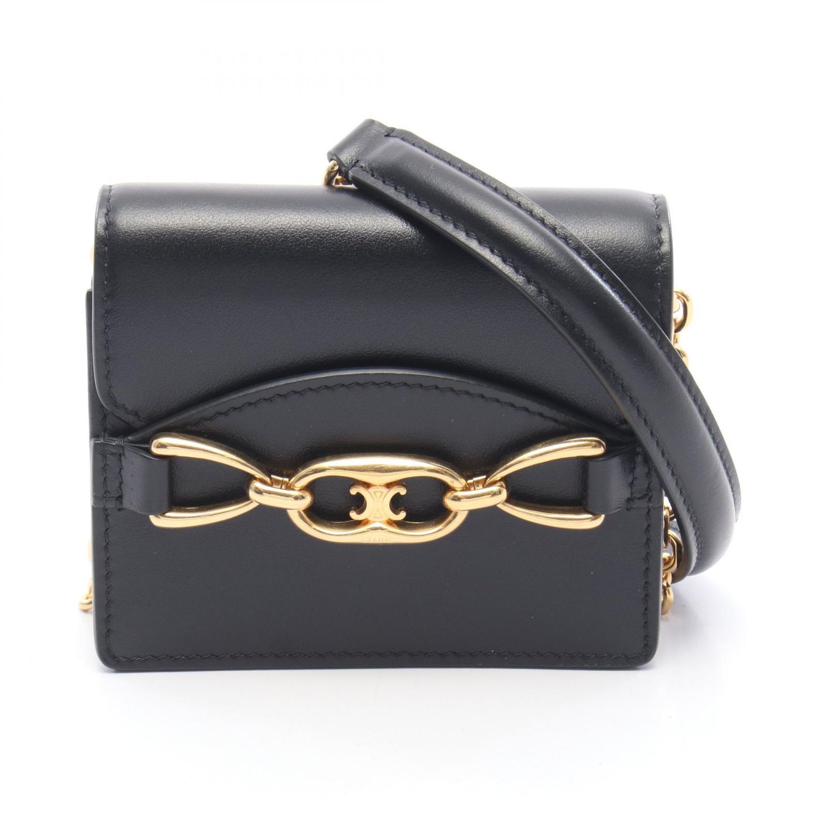 セリーヌ CELINE ショルダーバッグ マイヨン ミニ トリオンフ ブラック レザー マイヨン トリオンフ ミニ チェーンウォレット レディース Used A