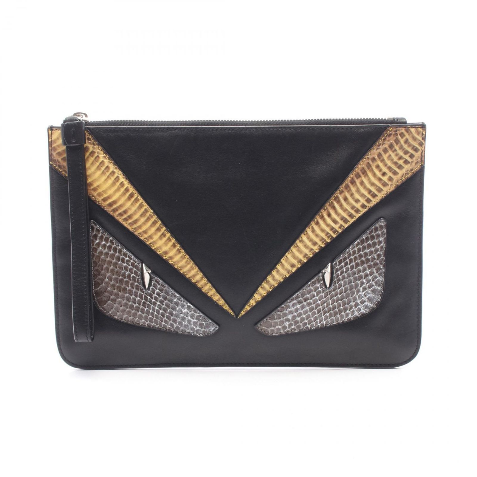 フェンディ FENDI セカンドバッグ クラッチバッグ バグズアイ モンスター ブラウン ラムスキン（羊革） エキゾチックレザー バグズアイ モンスター クラッチバッグ