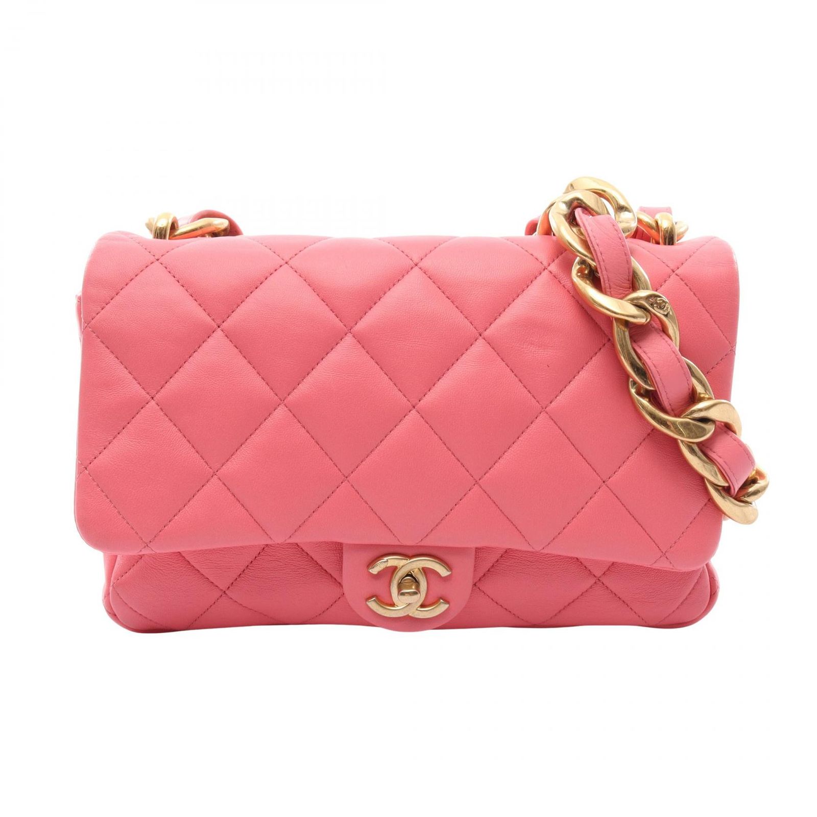 シャネル CHANEL ショルダーバッグ ラージ フラップバッグ マトラッセ AS3215 ピンク ラムスキン（羊革） マトラッセ チェーンショルダー レディース Used A