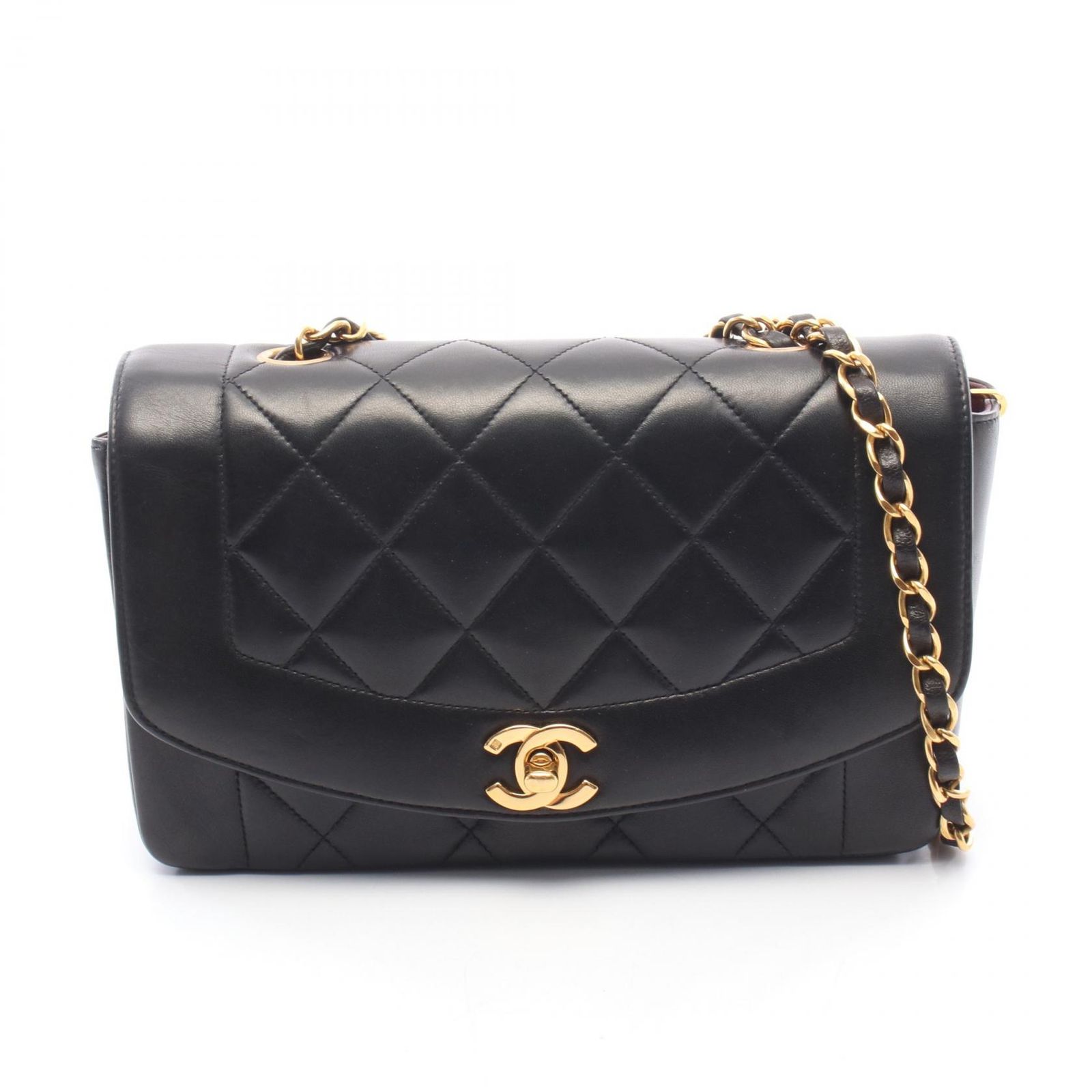 シャネル CHANEL ショルダーバッグ マトラッセ ダイアナフラップ A01164 ブラック ラムスキン（羊革） マトラッセ ダイアナ チェーンショルダー レディース Used A