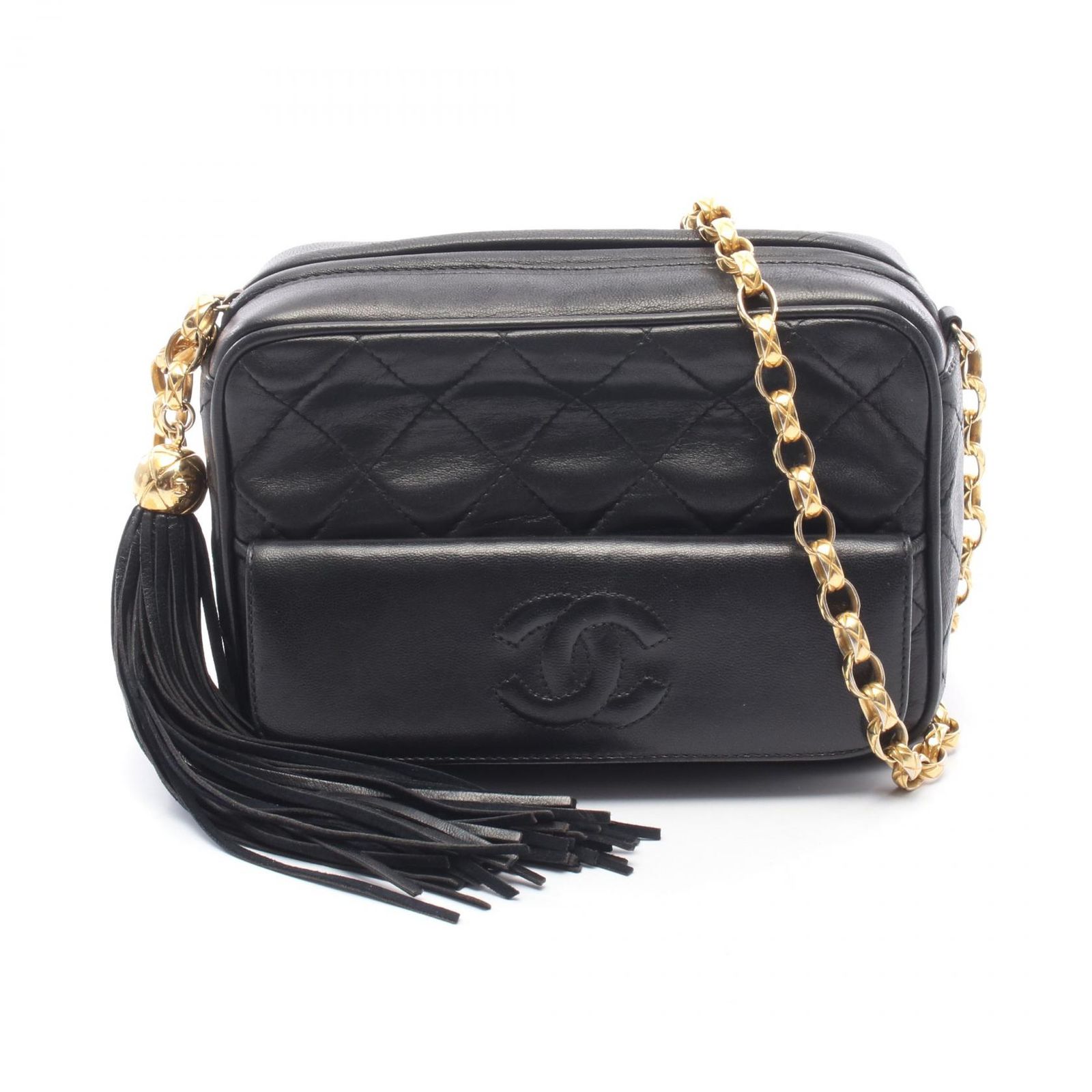 シャネル CHANEL ショルダーバッグ マトラッセ フリンジ ミニ チェーンショルダー ブラック ラムスキン（羊革） マトラッセ フリンジ ミニ チェーンショルダー