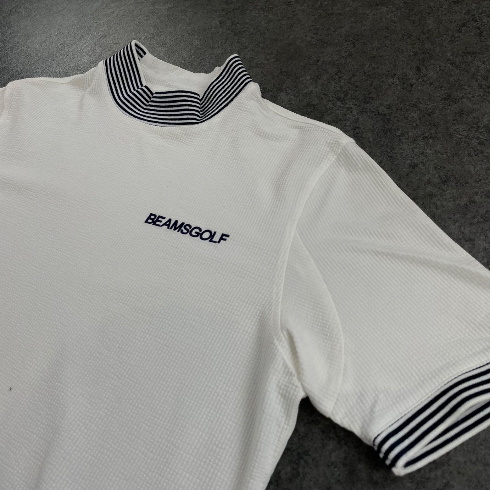 日本製 BEAMSGOLF ビームスゴルフ 半袖 リブライン モックネックシャツ