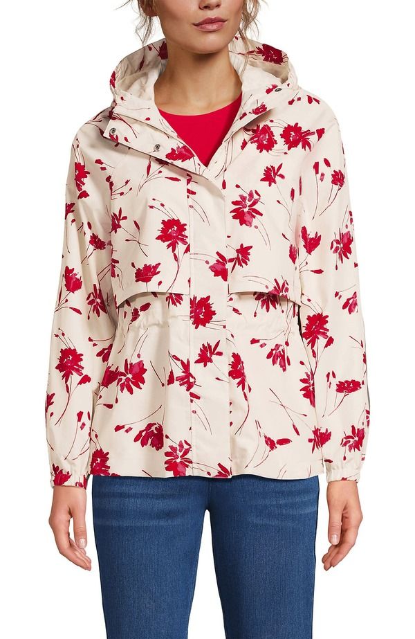 ランズエンド レディース アウター ジャケット・ブルゾン Lands End Squall Packable Rain Jacket Ivory Latte Tossed Floral アイボリー