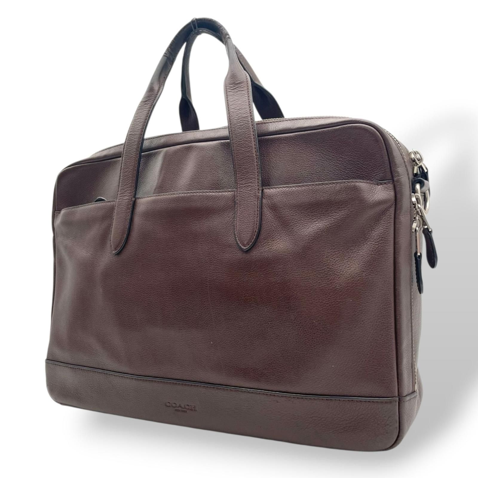 【良品】 コーチ COACH ビジネスバッグ ブリーフケース 書類かばん F22528 ハミルトン レザー 本革 ブラウン 茶 シルバー金具 A4収納可能 大容量 PC収納 通勤 出張 ビジネスユース メンズ 定番 人気 S92
