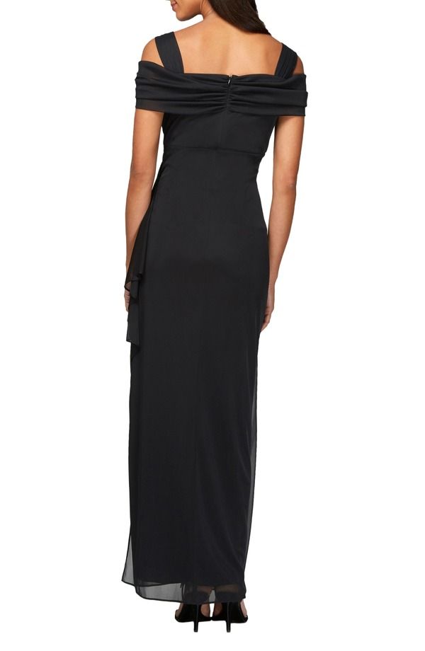 アレックスイブニングス レディース トップス ワンピース フリル Alex Evenings Cold Shoulderuffle Gown Black ブラック