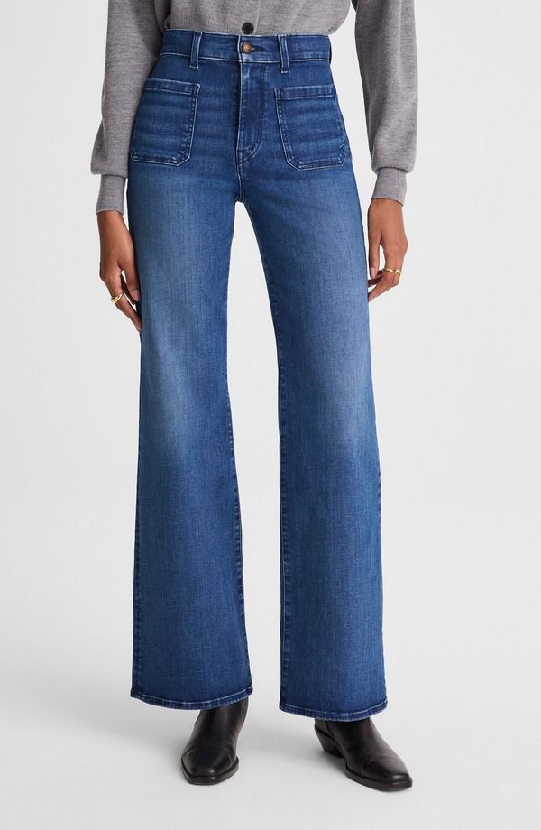 メイドウェル レディース ボトムス デニムパンツ ワイドレッグ ハイウエスト ジーンズ Madewell Emmy Patch Pocket High Waist Wide Leg Jeans Pelion Wash