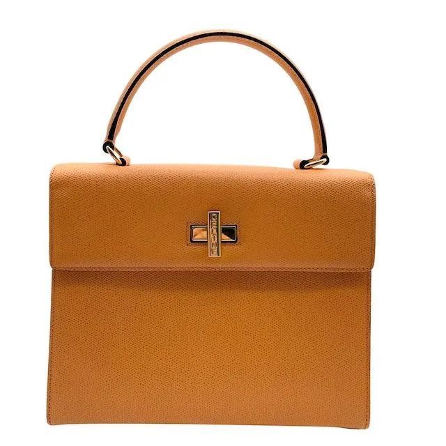 美品 CELINE セリーヌ 2way ハンドバッグ ショルダーバッグ 斜め掛け ターンロック レザー シボ革 金具 ロゴ オレンジ ヴィンテージ レディース 保存袋付き