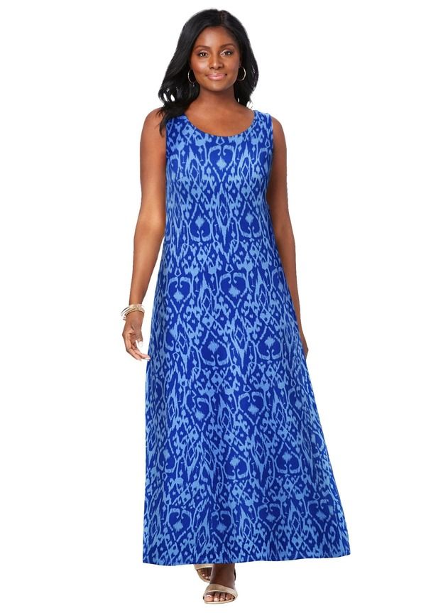 ジェシカロンドン レディース トップス ワンピース コットン マキシ Jessica London Stretch Cotton Tank Maxi Dress Dark Sapphire Brushed Tribal サファイア