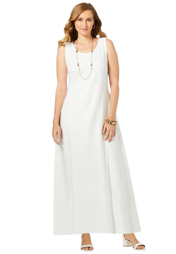ジェシカロンドン レディース トップス ワンピース コットン マキシ Jessica London Stretch Cotton Tank Maxi Dress White ホワイト