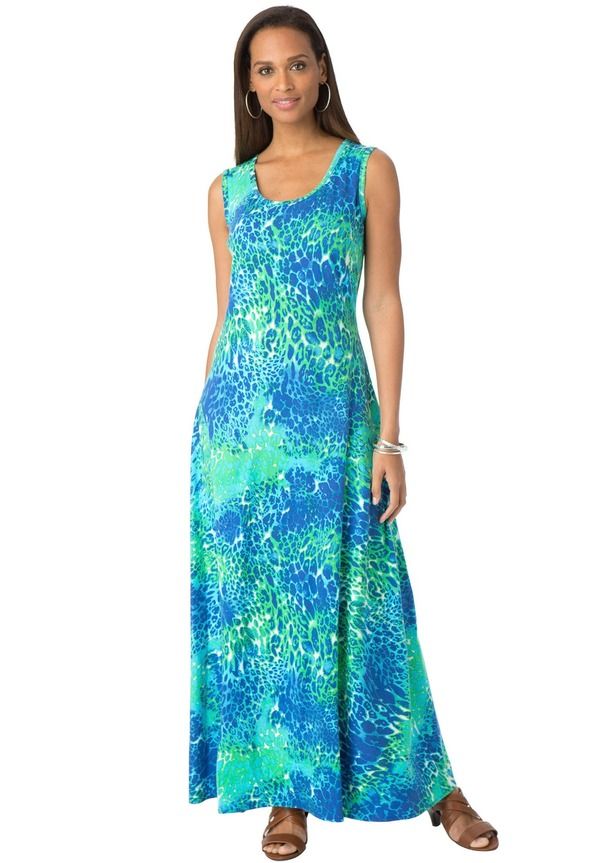 ジェシカロンドン レディース トップス ワンピース コットン マキシ Jessica London Stretch Cotton Tank Maxi Dress Ocean Print