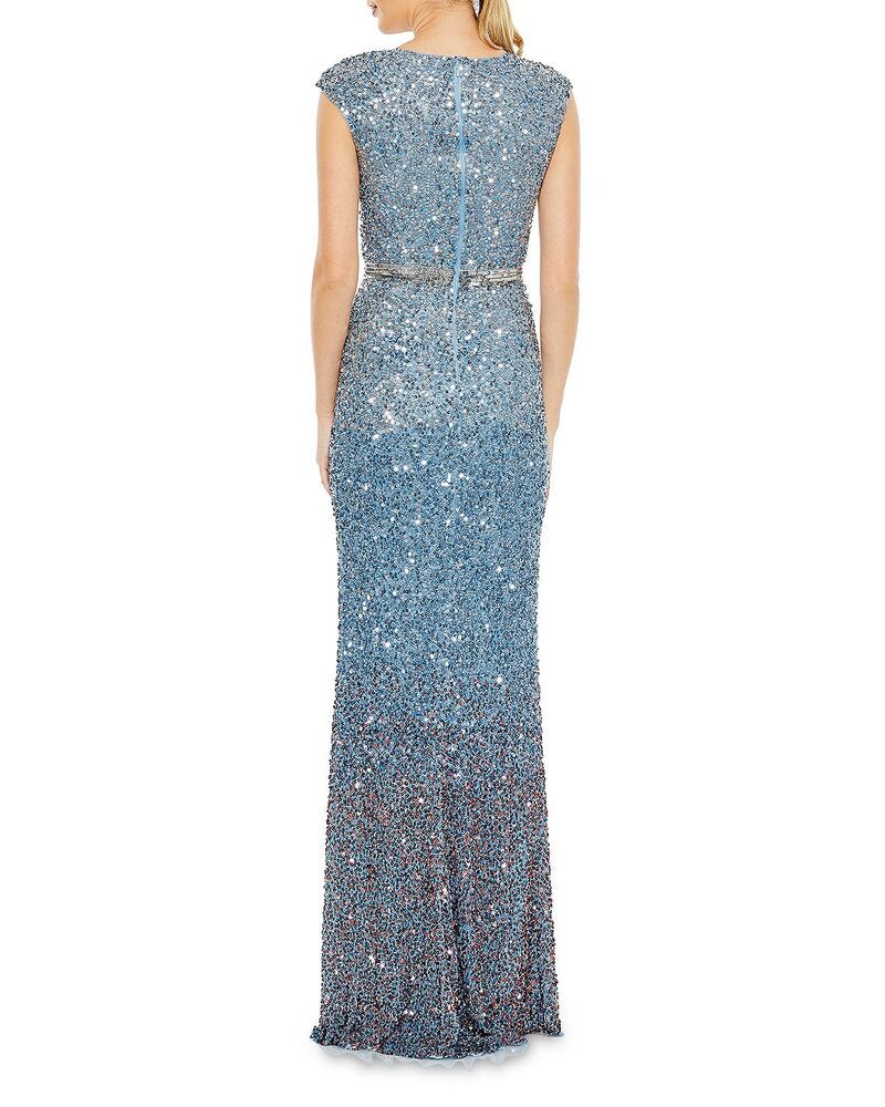 マックダガル レディース アンダーウェア ナイトウェア スパンコール キャップ Mac Duggal Cap Sleeve Sequin Gown Blue Ombre ブルー