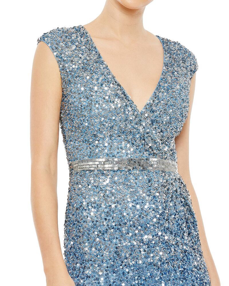マックダガル レディース アンダーウェア ナイトウェア スパンコール キャップ Mac Duggal Cap Sleeve Sequin Gown Blue Ombre ブルー
