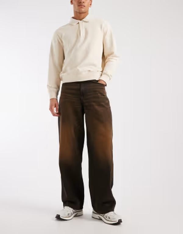 エイソス メンズ ボトムス デニムパンツ ジーンズ ASOS DESIGN baggy jeans in washed BROWN ブラウン