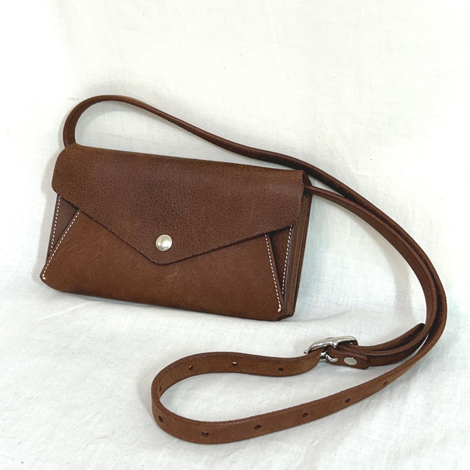 IKENOHATA GINKAWATEN 茶色 ブラウン ウォレットショルダーバッグ BUFFALO LEATHER レザー K6-4