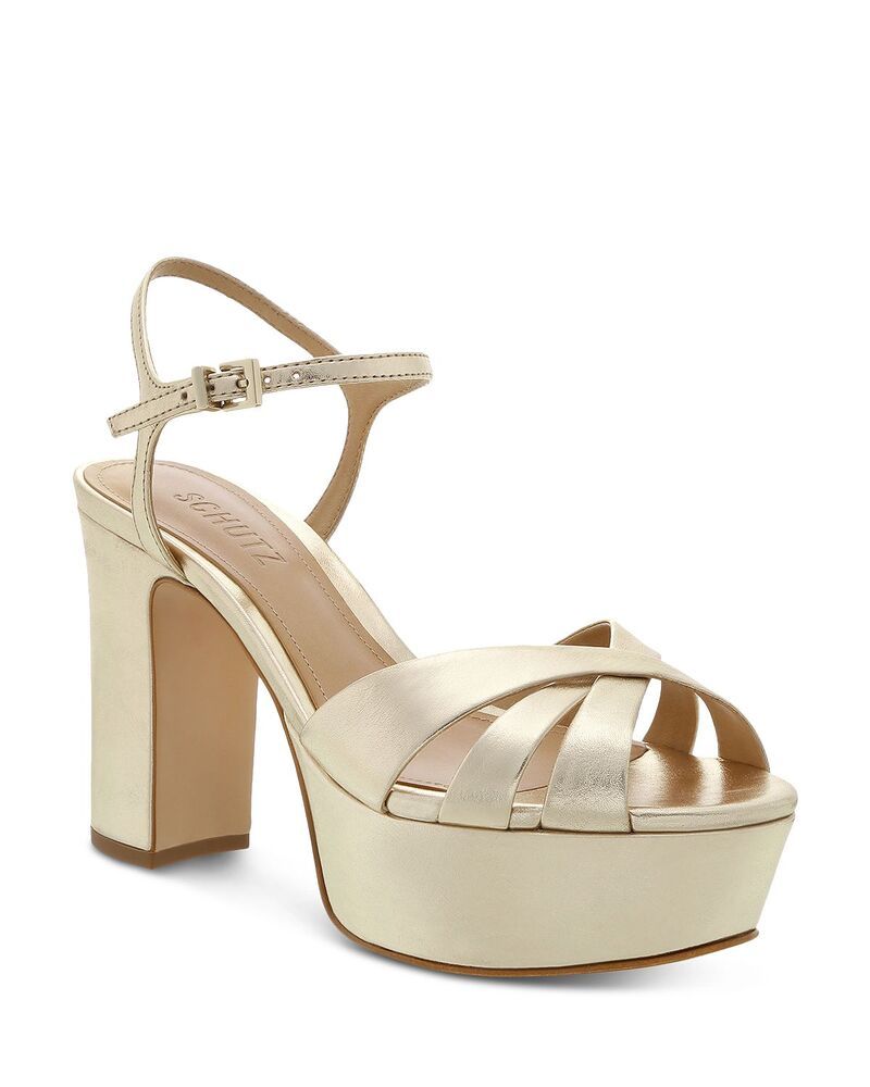 シュッツ レディース シューズ サンダル プラットフォーム ヒール SCHUTZ Womens Keefa HighHeel Platform Sandals Platina Gold Leather ゴールド