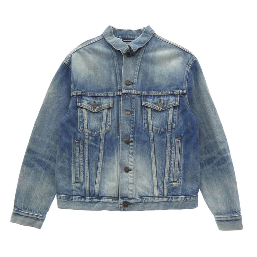 BALENCIAGA バレンシアガ 557388 TBP46 ダメージ加工 バックロゴ デニム ジャケット インディゴブルー系 34【中古】