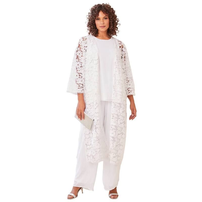 ロアマンズ レディース トップス ワンピース プラスサイズ レース Roamans Womens Plusize 3Piece Allover Lace Duster Pant Set Formal Wear White ホワイト