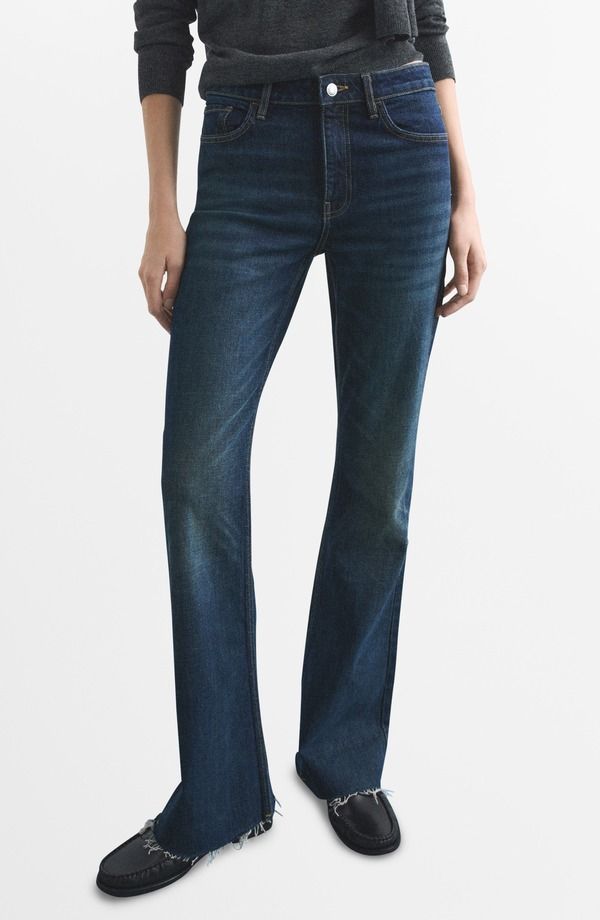 マンゴ レディース ボトムス デニムパンツ ジーンズ MANGO Fiona Mid Rise Flare Jeans Dark Blue ブルー