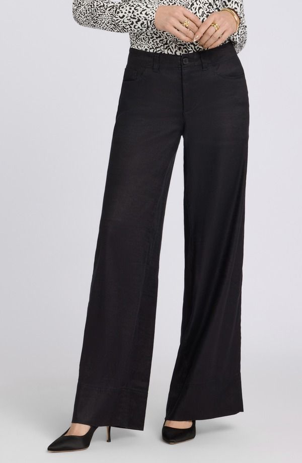 エヌワイディージェイ レディース ボトムス レギンス ワイドレッグ パンツ リネン NYDJ Linen Blend Wide Leg Pants Black ブラック