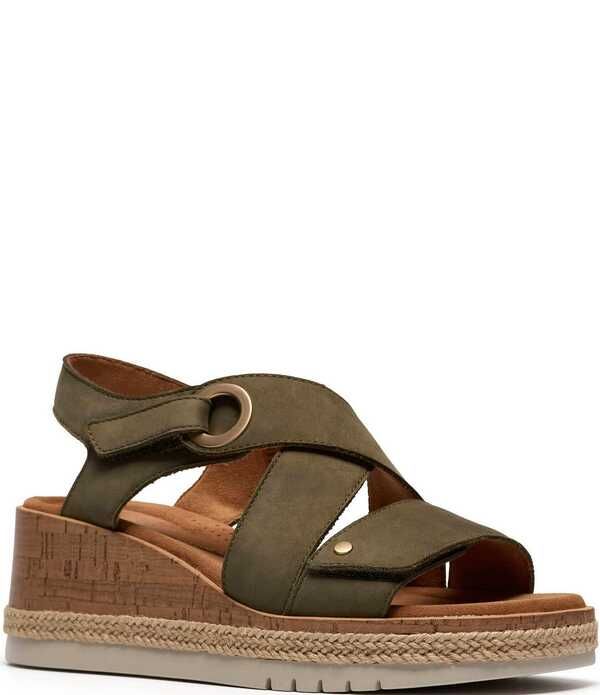 クラークス レディース シューズ サンダル スエード Clarksignature Kidiki Sunubuck Suede Wedge Sandals Dark Olive オリーブ