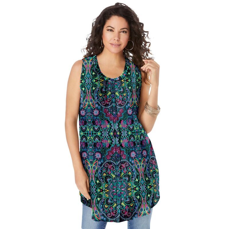 ロアマンズ レディース トップス Tシャツ プラスサイズ ノースリーブ Roamans Womens Plusize Sleeveless Angelina Tunic Tropical Emerald エメラルド