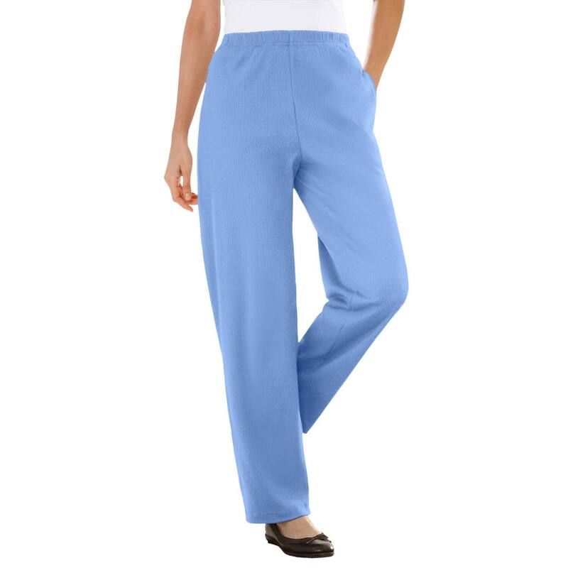 ウーマン ウィズイン レディース ボトムス カジュアルパンツ ストレート プラスサイズ リブ ニット Woman Within Plusize 7Day Knit Ribbed Straight Leg Pant French Blue ブルー