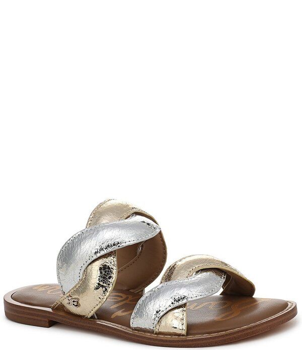 サムエデルマン レディース シューズ パンプス サンダル トール Sam Edelman Hellen Metallicrackle Twist Double Banded Slide Sandals GoldSilver ゴールド