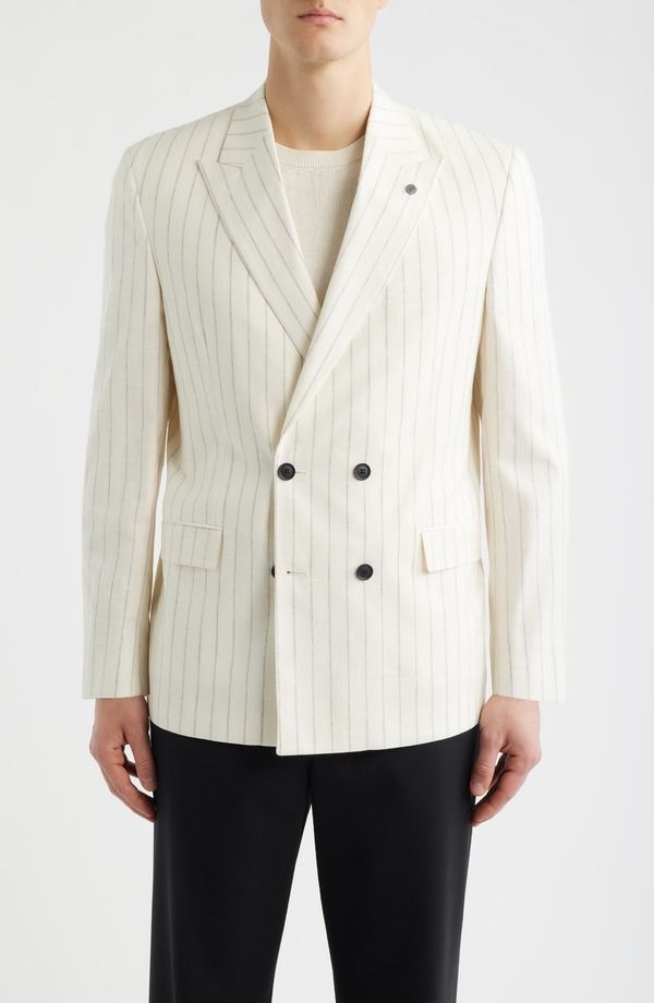 オールセインツ メンズ アウター ジャケット・ブルゾン スリムフィット コート AllSaints Ridley Slim Fit Pinstripe Double Breasted Sport Coat Ecru エクリュ