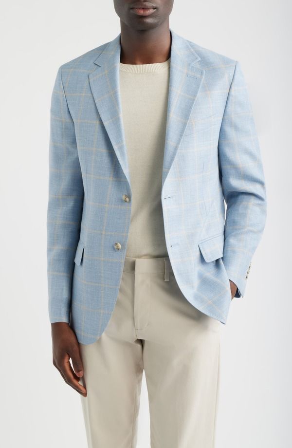 ピーター・ミラー メンズ アウター ジャケット・ブルゾン ウール シルク コート Peter Millar Hyperlight Soft Light Blue Windowpane Check Slub Wool Silk Blend Sport Coat