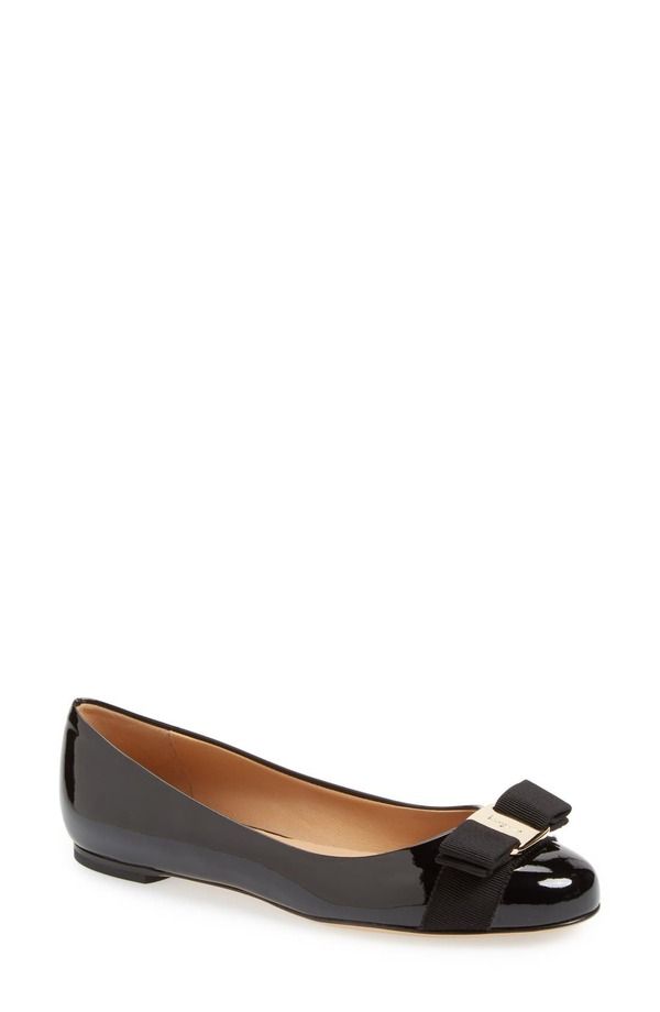 フェラガモ レディース シューズ パンプス レザー FERRAGAMO Varina Leather Flat Nero Patent Gold ゴールド