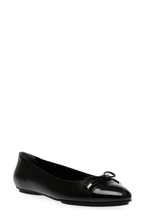 アンクライン レディース シューズ パンプス キャップ Anne Klein Luci Cap Toe Ballet Flat Black Microsuede Patent ブラック