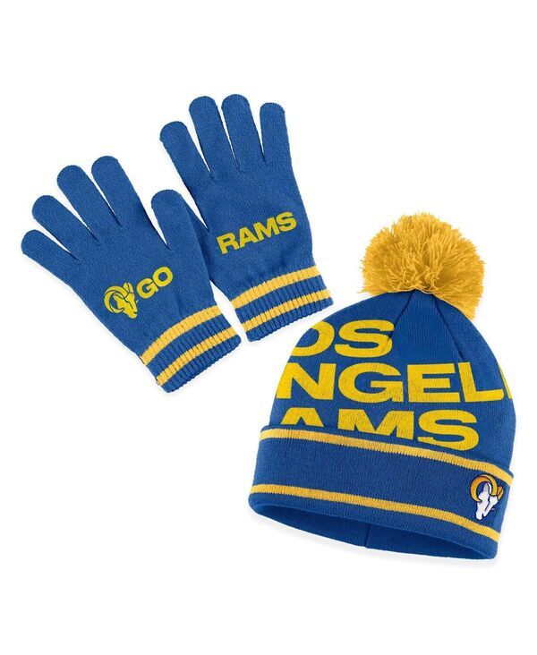 ウェア バイ エリン アンドルーズ レディース アクセサリー 手袋 ニット WEAR by Erin Andrews Womens Royalos Angeles Rams Double Jacquard Cuffed Knit Hat with Pom an