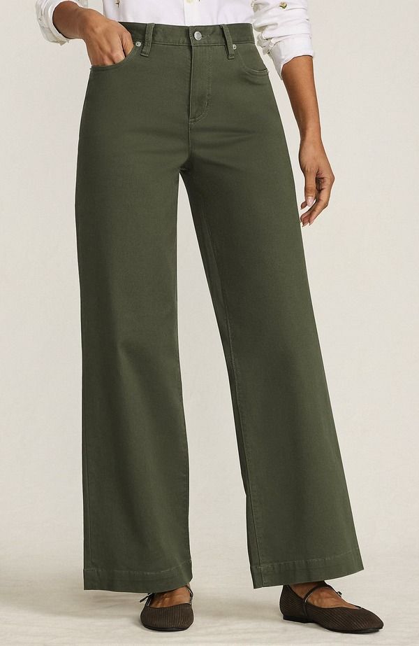 ランズエンド レディース ボトムス レギンス ワイドレッグ パンツ Lands End High Rise 5 Pocket Wide Leg Chino Pants Forest Moss フォレスト