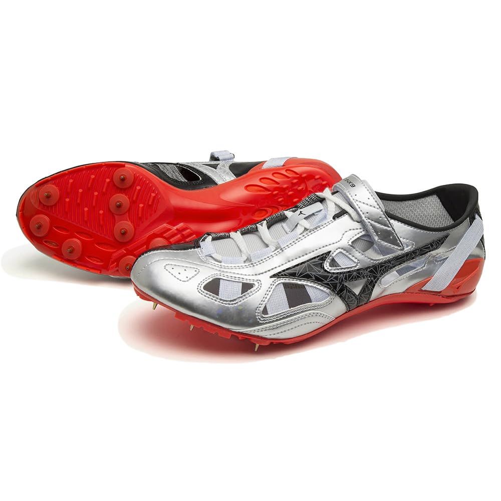 MIZUNO ミズノ ユニセックス クロノインクス 9 部活 軽量 短距離 陸上スパイク トラック800m未満向け陸上シューズ シルバー/ブラック/レッド 27.5cm