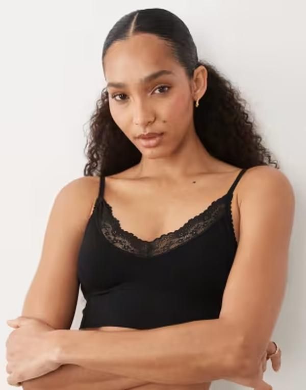 コットンオン レディース アンダーウェア ブラジャー レーストリム レース Cotton Seamless longline lace trim bralet Black ブラック