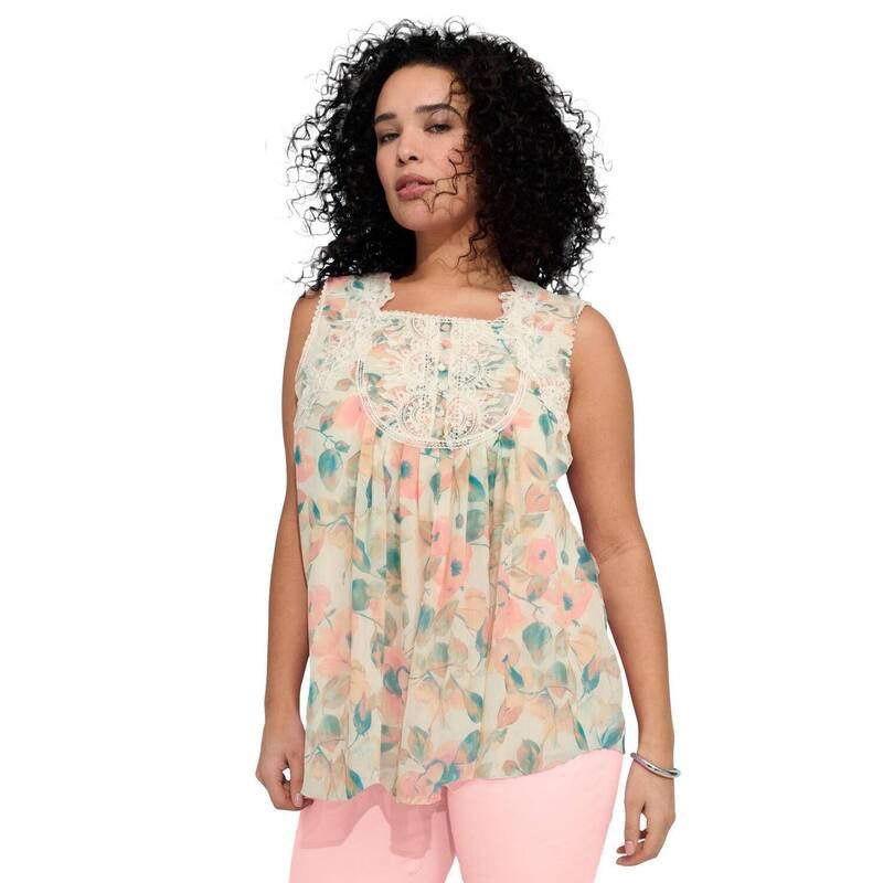 ロアマンズ レディース トップス シャツ シフォン プラスサイズ ブラウス Roamans Womens Plusize Angel Chiffon Blouse Ivory Watercolor アイボリー