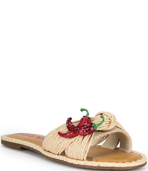 ジャンビニ レディース シューズ パンプス サンダル Gianni Bini Fabin Raffia Rhinestone Chili Pepper Slide Sandals Natural