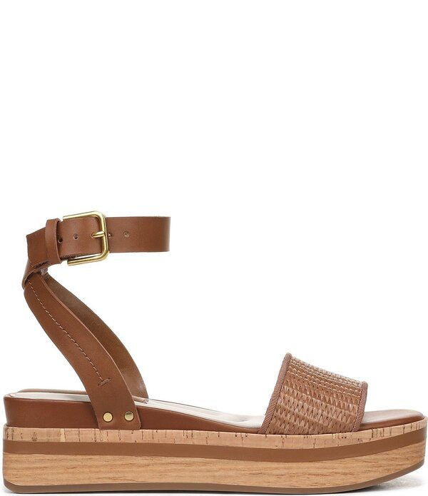 フランコサルト レディース シューズ サンダル プラットフォーム アンクル レザー Franco Sarto Hava Leather and Woven Raffiankle Straplatform Wedge Sandals Brown ブラウン