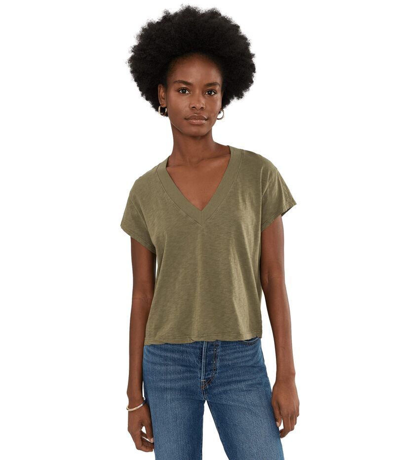 マイケルスターズ レディース トップス シャツ Vネックロップド Michael Stars Harlan Cropped VNeck Tee Topiary