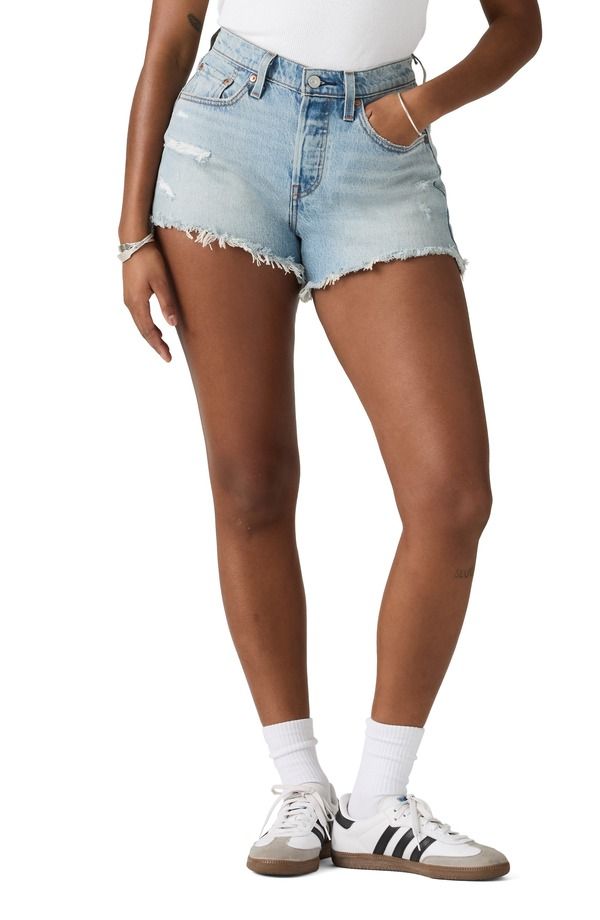 リーバイス レディース ボトムス デニムパンツ ショートパンツ Levis 501 Curve Ripped Cutoff Denim Shorts Got Looks デニム