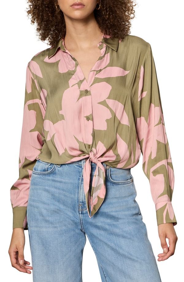 サンクチュアリー レディース トップス シャツ プリント Sanctuary Lover Printie Hem Crop Sateen Shirt Pink Silhouette ピンク