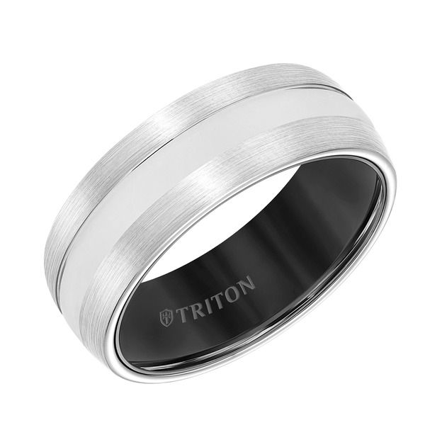 トリトン レディース アクセサリー 指輪 サテン Triton 8MM Tungsten Carbide Band with Satin Finish Center and Black Interior Sleeve with Domedge White ホワ