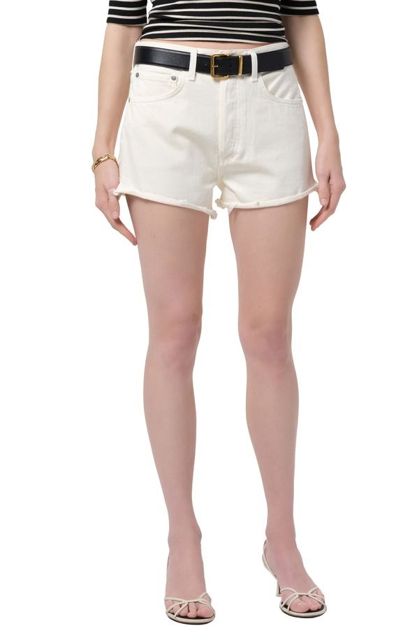 シチズンズ オブ ヒューマニティ レディース ボトムス デニムパンツ ハイウエスト ショートパンツ Citizens of Humanity Marlow High Waist Raw Hem Cutoff Denim Shorts Plaster Cream