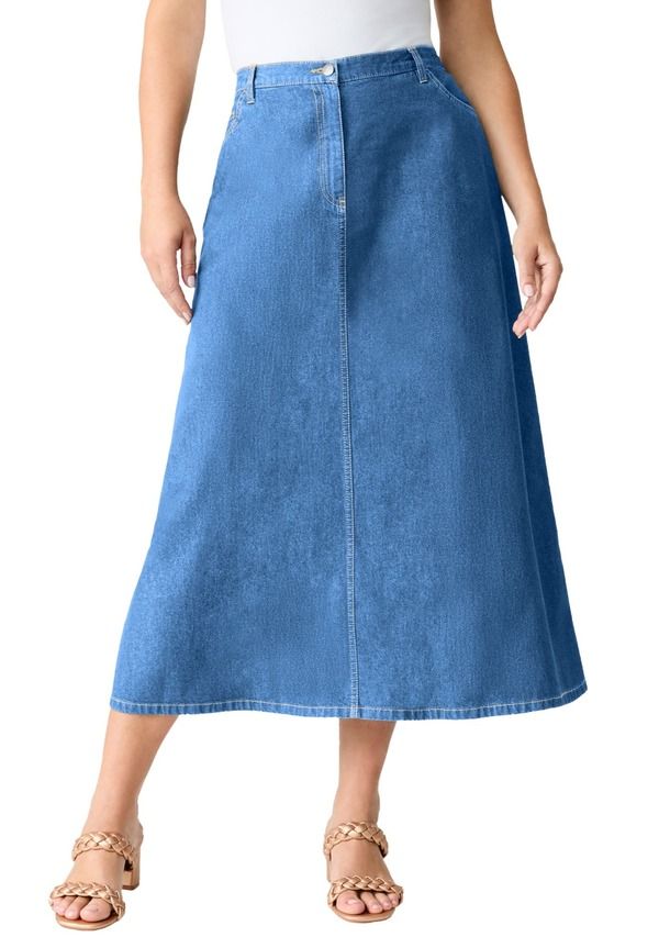 ロアマンズ レディース ボトムスカート A ライン プラスサイズ Roamans PlusizeasyWear ALine Skirt Light Stonewash