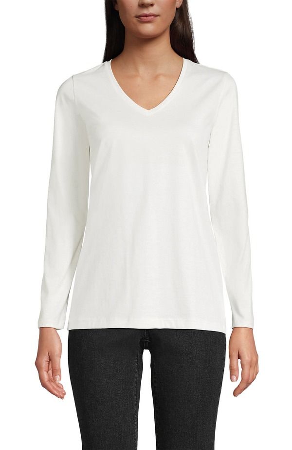 ランズエンド レディース トップス Tシャツ Vネック コットン Lands End Relaxed Supima Cotton Long Sleeve VNeck TShirt Ivory アイボリー