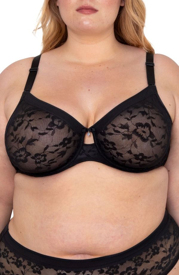 カービークチュール レディース アンダーウェア ブラジャー レース Curvy Couture NoShow Lace Underwire Unlined Bra Black Hue ブラック