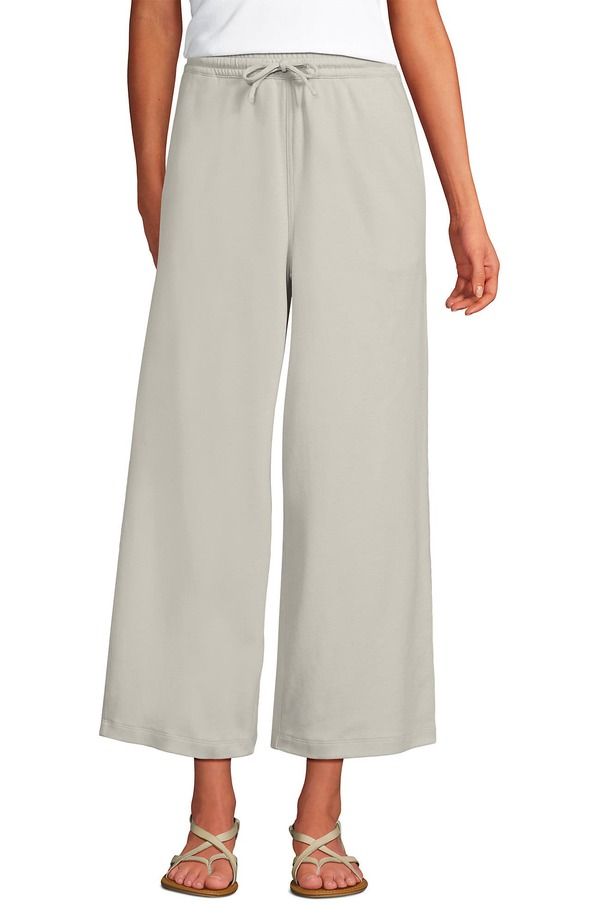 ランズエンド レディース ボトムス レギンス ワイドレッグ パンツ ニット Lands End Sport Knit Pull On Drawstring Wide Leg Cropants Light Stone ストーン